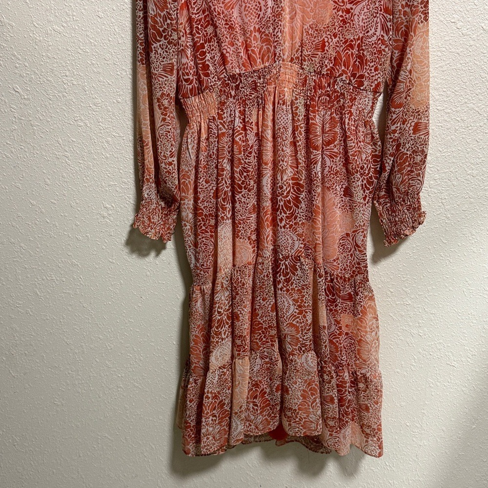 Just Taylor Orange Paisley Floral Smocked Waist Tiered Mini Dress Womens Size‎ 6 - Picture 4 of 12